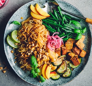 Peanut & Ginger Noodles with Nectarines