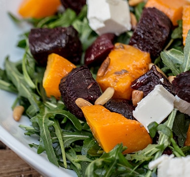 Cumin-spiced roasted beetroot and butternut squash salad