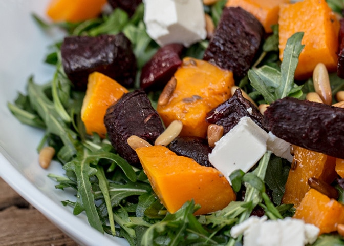 Cumin-spiced roasted beetroot and butternut squash salad
