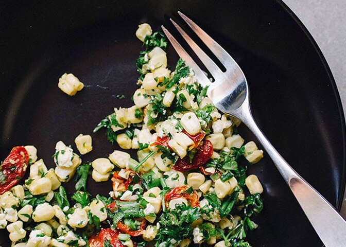 Roasted Tomatoes + Herbed Corn Salad