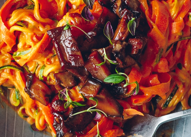 Creamy Carrot Papardelle with Miso Mushrooms