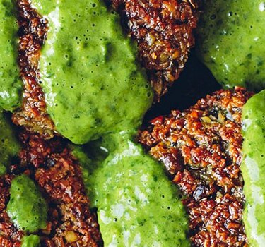 Holiday Pea Falafel with Spicy Green Harissa