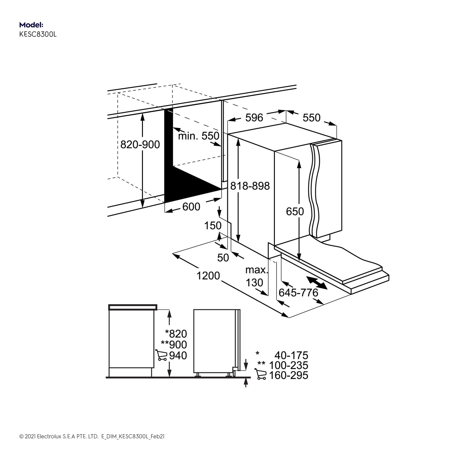 60cm wide builtin dishwasher KESC8300L Electrolux Arabia