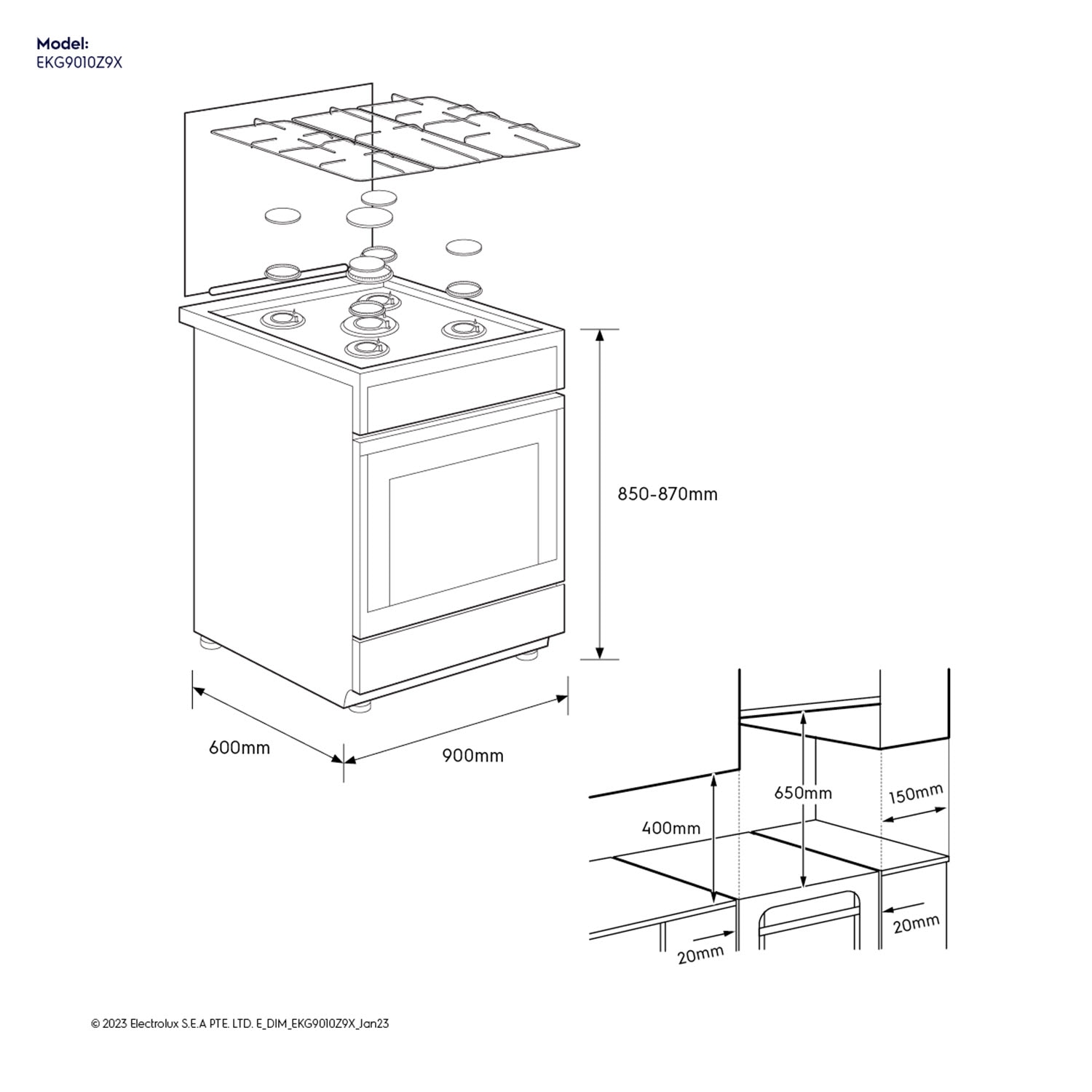 90cm UltimateTaste 300 freestanding cooker with gas hob and 127L gas