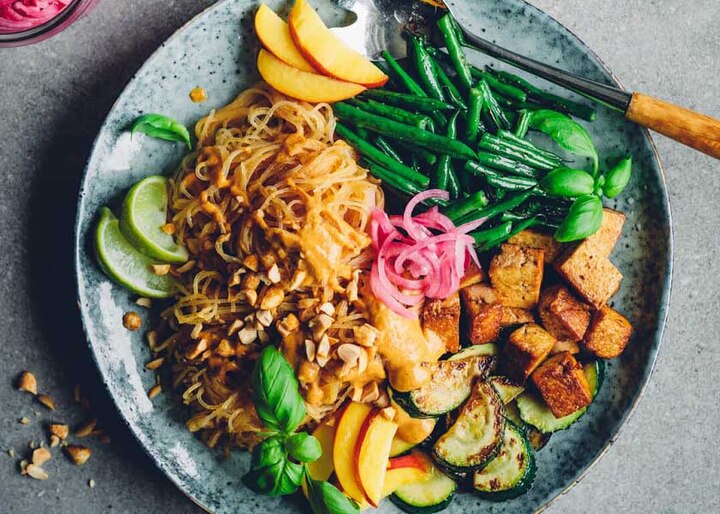 Peanut & Ginger Noodles with Nectarines