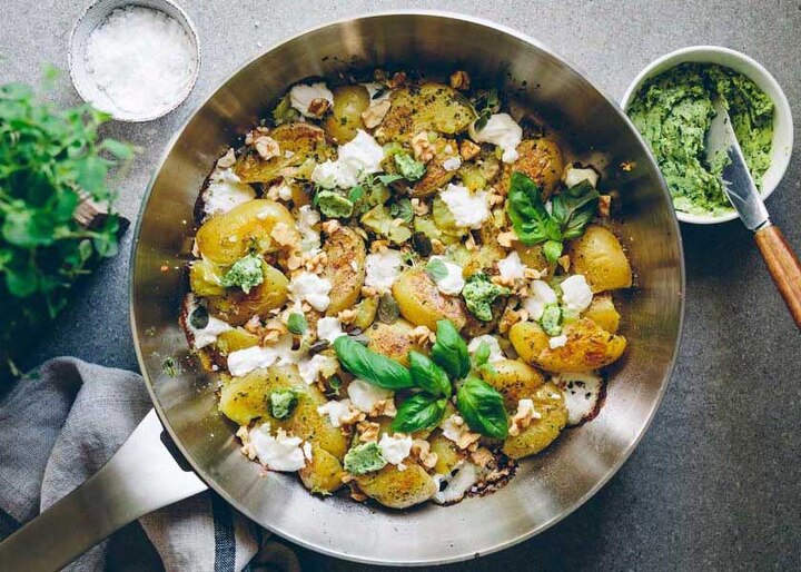 Smashed Potatoes with Goat Cheese
