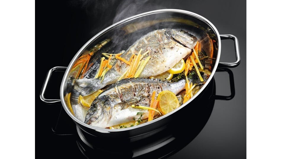 Whether you're imagining whole red snapper sautéed with spring onions and ginger, or a salted sea bass seasoned simply with black pepper and lemon, you're going to need a fish pan and an even heat. To provide it, use this professional FishZone. It's just what you need to turn that seafood dream into tasty reality.